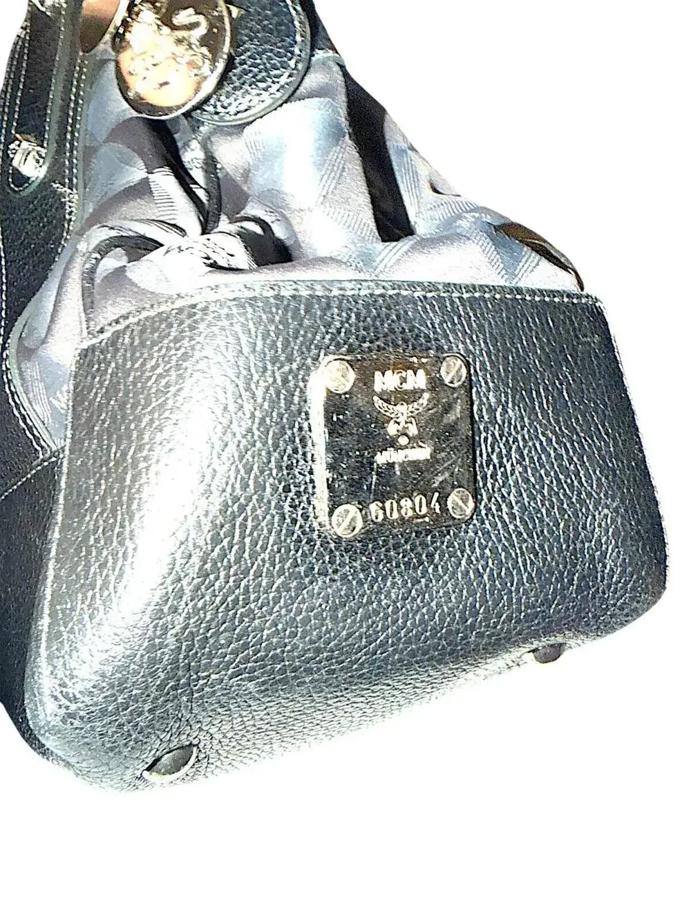 MCM Black Leather and Logo Patterned Handbag